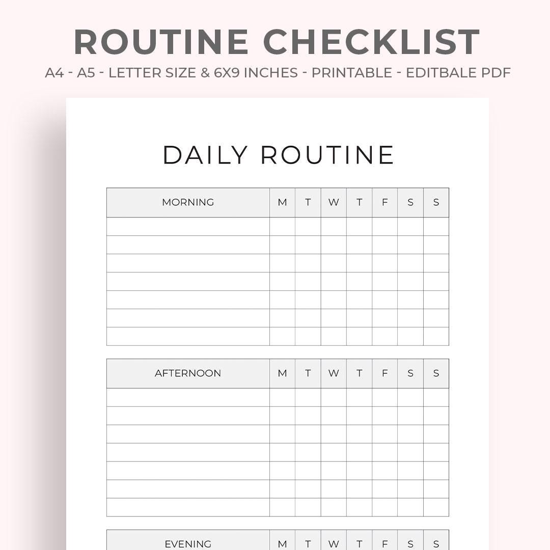Daily Routine Checklist Printable | Habit Tracker (A4, A5, Letter, 6x9 ...