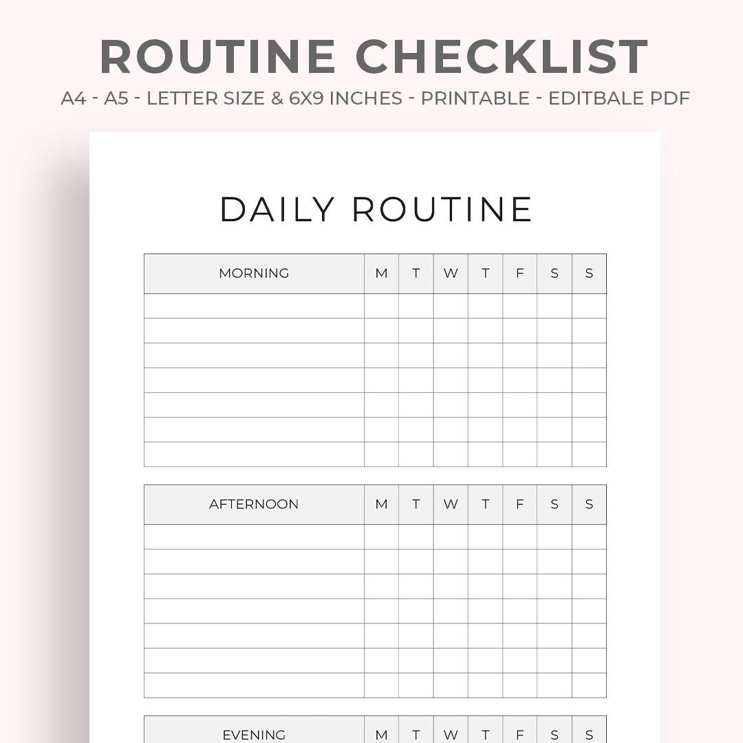 Daily Routine Checklist Printable | Habit Tracker (A4, A5, Letter, 6x9 ...