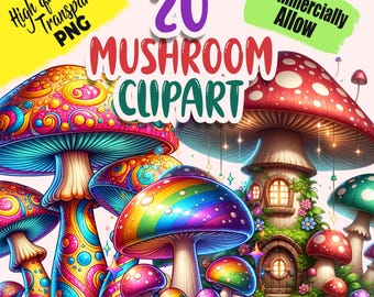Mushroom Clipart Bundle | 20 Transparent PNG Illustrations
