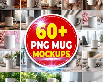 PNG Mug Mockup Bundle | 60+ Coffee Mug Mockups