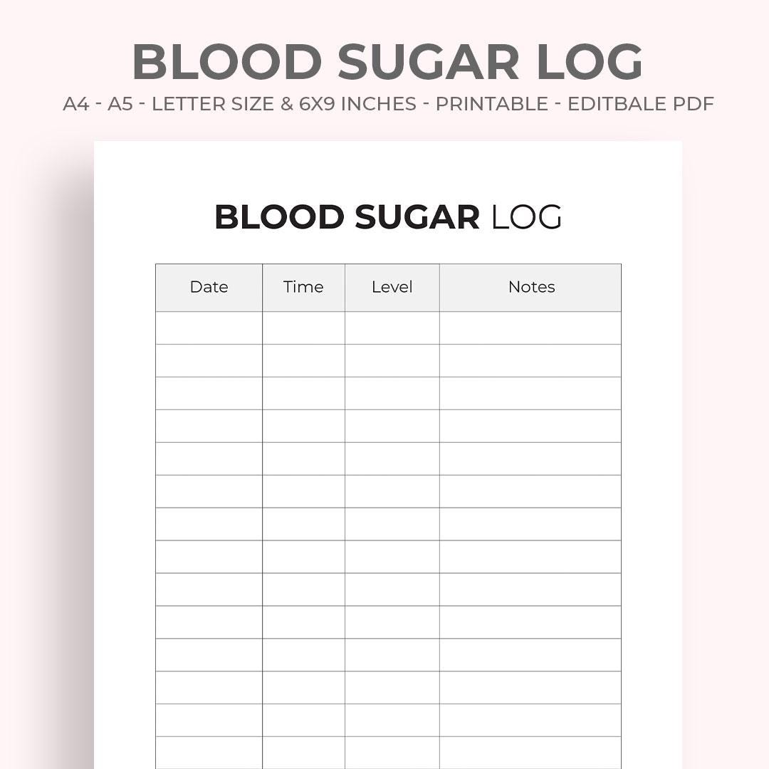 Blood Sugar Log | Diabetes Tracker | Blood Glucose Journal | Insulin ...