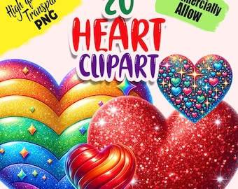 Heart Clipart PNG Bundle – 20 Heart Illustrations for Sublimation, Crafts & Printable Designs