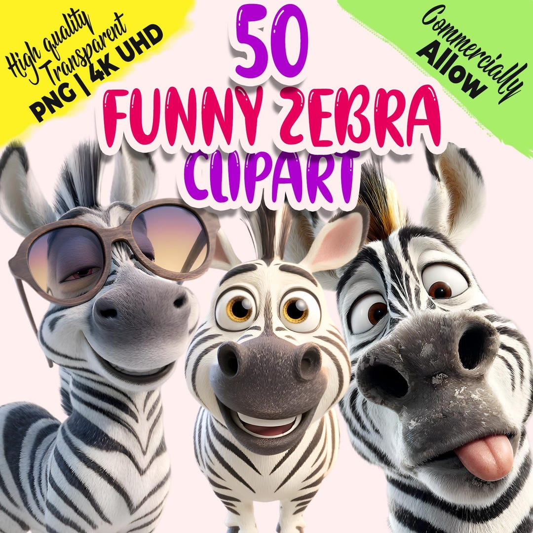 Funny Zebra Clipart Bundle | 50 PNG Files, Nursery Decor - Etsy