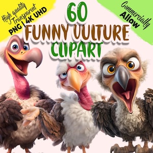 Rolig gam Clipart-paket – 60 kawaii fågel-PNG:er (digital nedladdning)