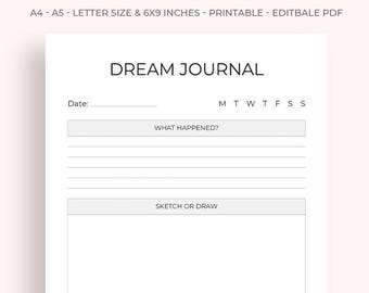 Dream Journal,  A4, A5, Letter, 6x9 (PDF)