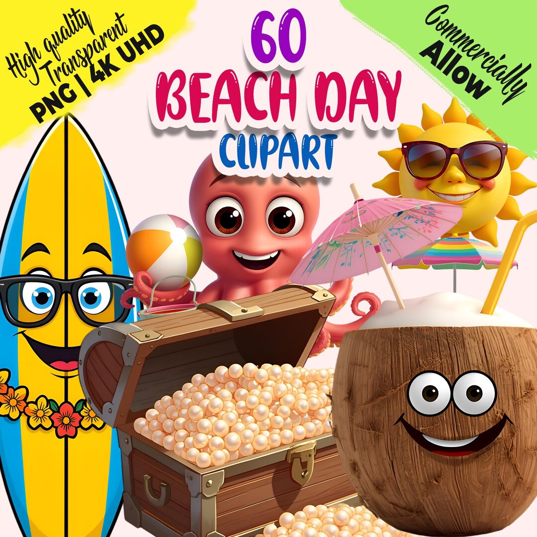 Beach Day Clipart Bundle PNG – Summer Tropical Vacation Seaside ...