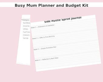Kit di pianificazione e budget per mamme impegnate, pianificatore settimanale stampabile, tracker del budget familiare e diario delle attività secondarie, download digitale