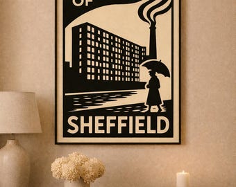 The Glamour of Sheffield Print - Vintage Yorkshire Art - Steel City Poster - British Wall Decor