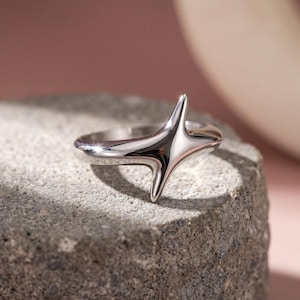 Minimalist Star Ring, Oblique Geometric Design in Stainless Steel, Unisex Modern