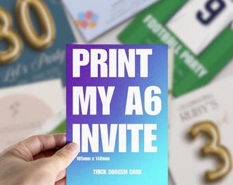 Imprime mi invitación para fiesta / Impresión de invitaciones A6 / Impresión rápida A6 / Servicio de impresión de invitaciones / Diseño A6 de impresión Canva / Impresión Canva