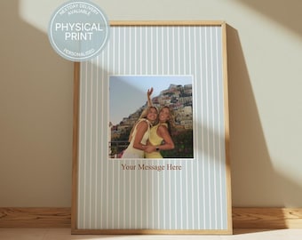 Personalised Blue Polaroid Print, Blue Stripe Photo Poster, Personalised Wall Art, Uni Room Decor, Gift for Friend, Boyfriend, Girlfriend