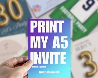 Imprime mi invitación para fiesta / Impresión de invitaciones A5 / Impresión rápida A5 / Servicio de impresión de invitaciones / Diseño A5 de impresión Canva / Impresión Canva