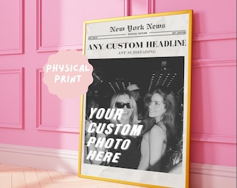 Impresión de periódico personalizada, póster de periódico personalizado, arte de pared personalizado, decoración de habitación universitaria, regalo para mejor amigo