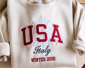 Embroidered USA Winter Sports 2026 Sweatshirt, Aspen Snowflake Shirt