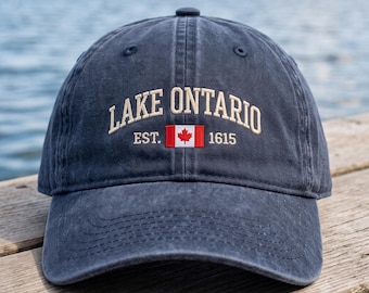 Gorra bordada del lago Ontario, gorra de algodón lavado, regalo de recuerdo canadiense
