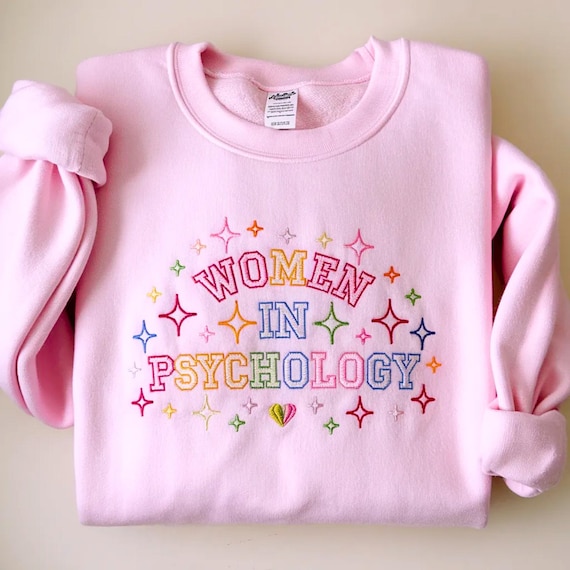 Women in Psychology Embroidered Sweatshirt, Psych Major Apparel, Colorful Stars Design