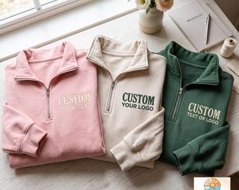 Custom Embroidered Quarter Zip Sweatshirt, Personalized Business Logo Team Shirt