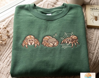 Vintage Embroidered Jumping Spider Sweatshirt, Arachnid Art Tee, Bug Lover Gift