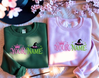 Custom Name Wicked Embroidered Sweatshirt, Personalized Wizard of Oz Embroidery Shirt, Broomstick Magic Sweater