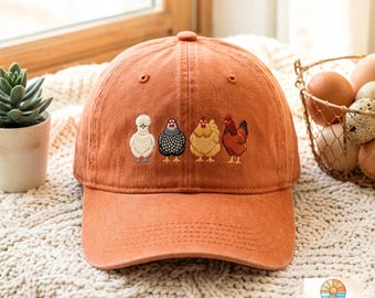 Gorra de béisbol lavada con bordado de pollo, gorra de la vida en la granja