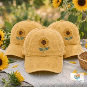 Bestickter Sonnenblumenhut, Baseballkappe mit Blumenmuster, Geschenk für Naturliebhaber
