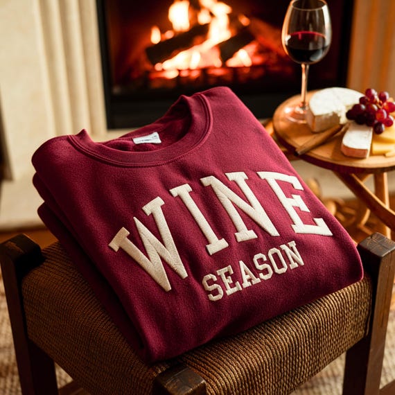 Wine Season Embroidered Sweatshirt, Cozy Wine Lover Shirt