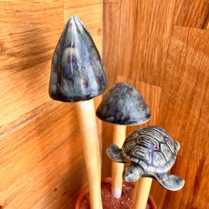 Spooky Green Mushrooms – SHROOMMATES – Ceramic Garden Stakes – Potted Plant Decor – Free U.S. Shipping!