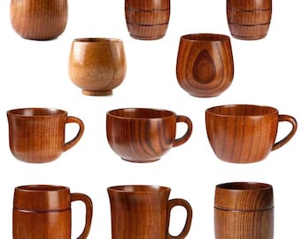Handcrafted Wooden Coffee Mug Set | Natural Wood Tea Cups | Rustic Barrel & Handle Mug | Eco Friendly Drinkware Gift
