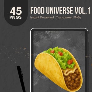 Hochwertiges Food Universe Sticker Set Vol.1 | 45 PNG Clipart | Digitaler Download | Transparente Hintergrund Sticker