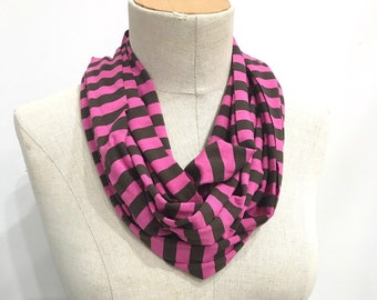 CLEARANCE SALE Women's Stretch Jersey Infinity Scarf | Lightweight Soft Scarf | Pink Brown Scarf | Gift for Teacher Friend Teen