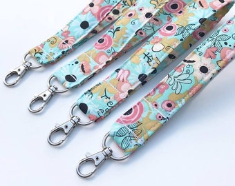 Wristlet Keychain Strap with Lobster Claw Clasp. Spring Flower Print. Ready to Ship