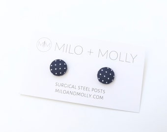 Fabric Button Stud Earrings | Fashion Earrings | Casual Jewelry | Modern Jewelry | Sterling Silver Posts | Metal Allergy Friendly