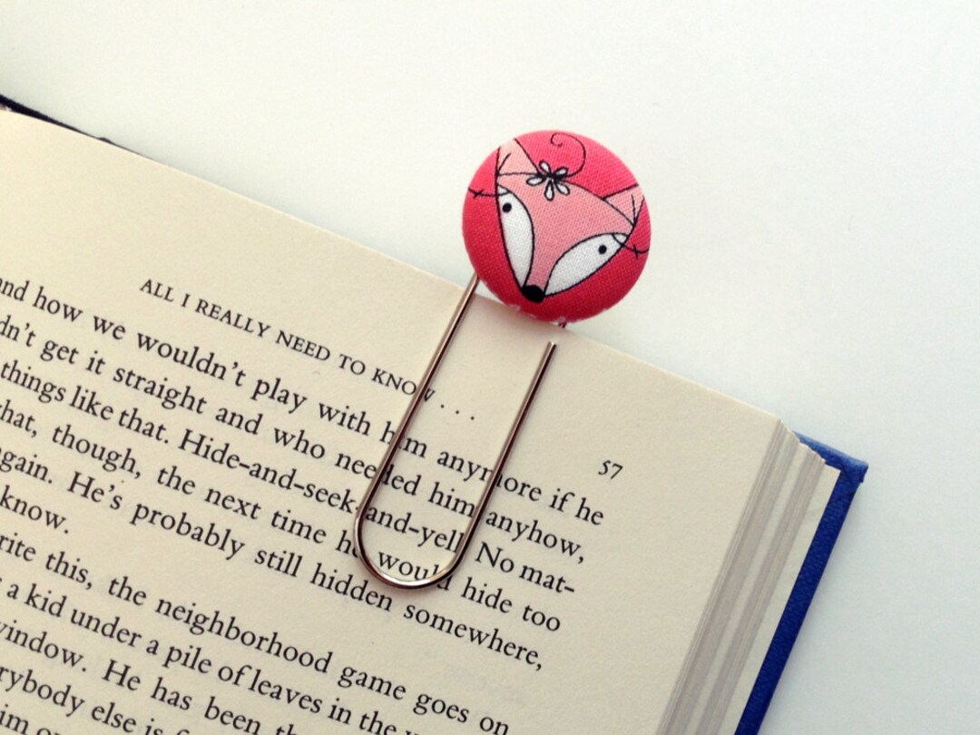 Jumbo Paperclip Bookmark | Fabric Button Bookmark | Pink Fox | Teacher ...