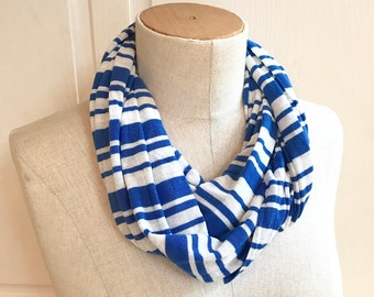 CLEARANCE SALE Women's Sweater Knit Infinity Scarf | Lightweight Soft Scarf | Blue and White Scarf | Gift for Teacher Friend Teen