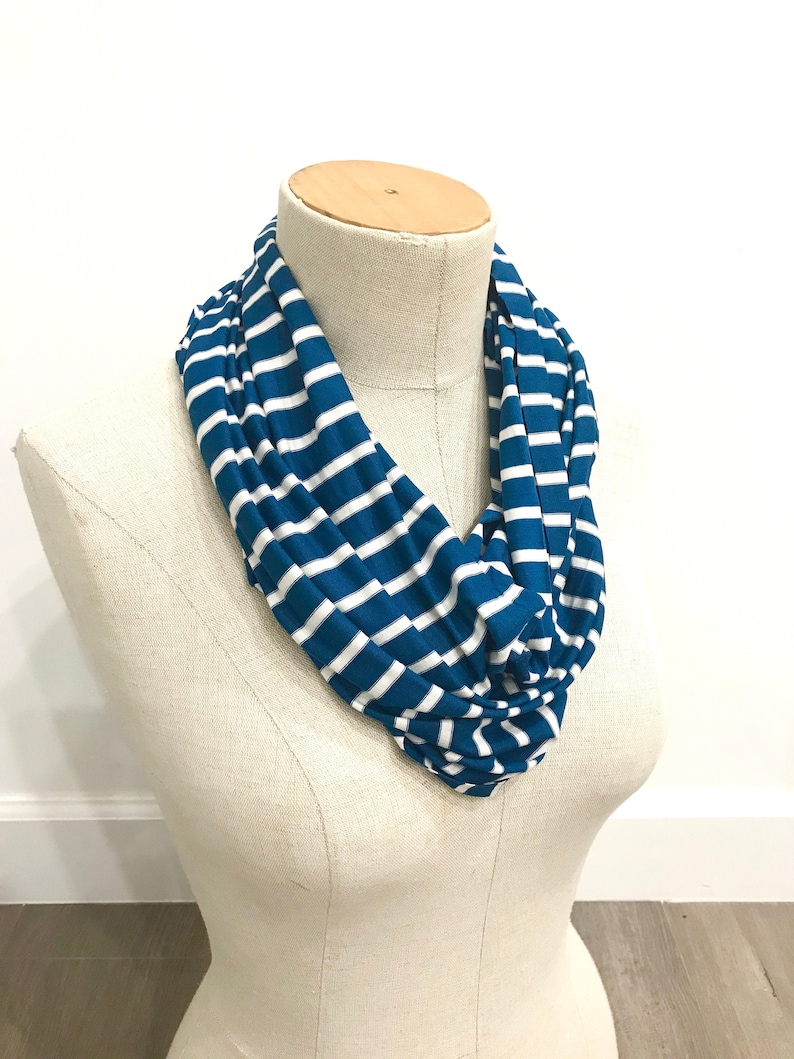 CLEARANCE SALE Women's Stretch Jersey Infinity Scarf Lightweight Soft Scarf Blue and White Scarf Gift for Teacher Friend Teen image 1