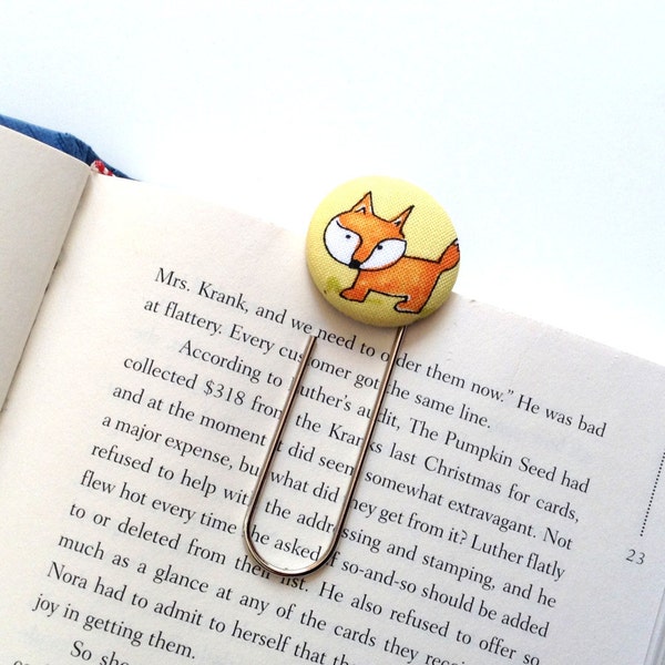 Jumbo Paperclip Bookmark | Fabric Button Bookmark | Orange Fox | Teacher Gift | Graduation Gift | Valentine Gift | Easter Basket Gift