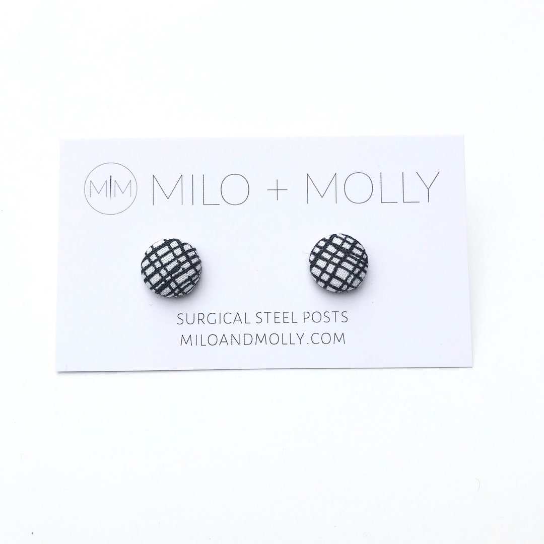 Fabric Button Stud Earrings Fashion Earrings Casual Etsy