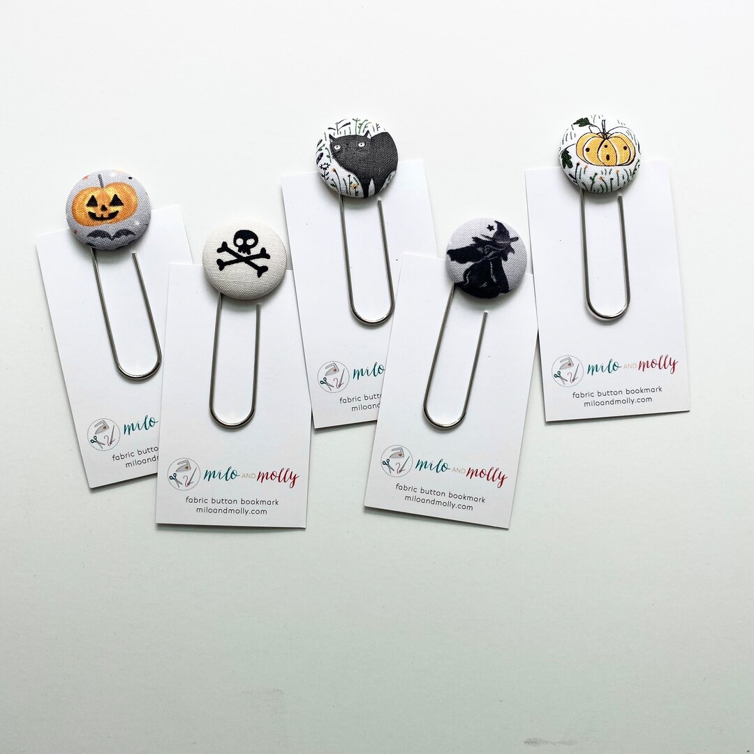 Jumbo Paperclip Bookmark | Fabric Button Bookmark | Halloween Gift ...
