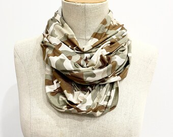 CLEARANCE SALE Women's Stretch Jersey Infinity Scarf | Lightweight Soft Scarf | Camo Print Scarf | Gift for Teacher Friend Teen