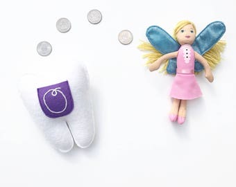 Child's Personalized Tooth Fairy Pillow.  Purple Pocket.