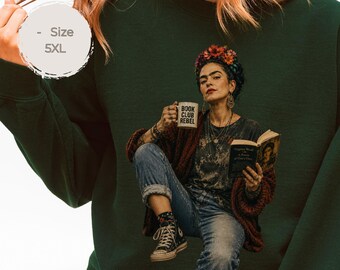 Frida Kahlo geïnspireerd Sweatshirt, Bücherliebe Pullover, Book Club Rebel, Virginia Woolf, Geschenk voor leseratten