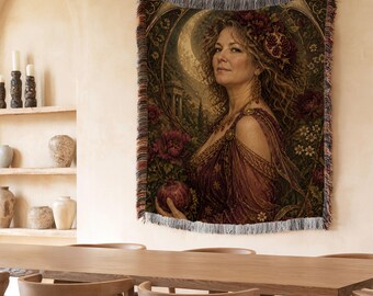 Persephone Woven Blanket, Greek Goddess Throw, Queen of the Underworld, Pomegranate Art, Dark Academia Decor, Mythology Gift