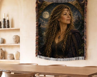 Morgaine Woven Blanket, Morgan le Fay Tapestry, Avalon Wall Decor, Celtic Art Blanket, Arthurian Legend Gift
