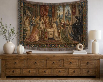 Sleeping Beauty Woven Tapestry Blanket, Thirteenth Fairy, Medieval Fairytale Art, Dark Fairy Gothic Decor, Storybook Gift
