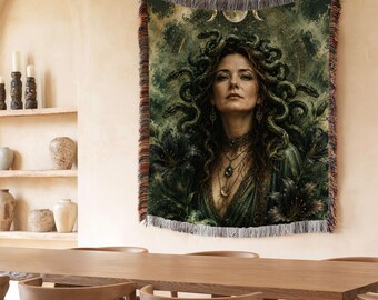 Medusa Woven Blanket, Greek Mythology Decor, Gorgon Wall Art, Dark Goddess Decor, Serpent Blanket, Witchy Home Decor