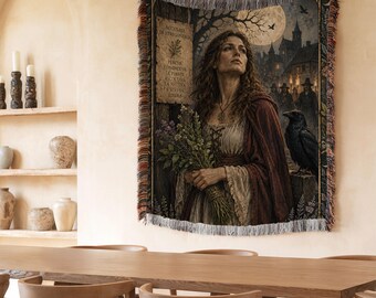 Witch Trial Woven Blanket, Accused Witch, Herbalist Raven, Still Here, Witch History, Pagan Botanical Decor