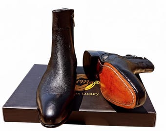 Handmade Gender Neutral Zipper Boots – Grained Leather, Blake Stitched Sole