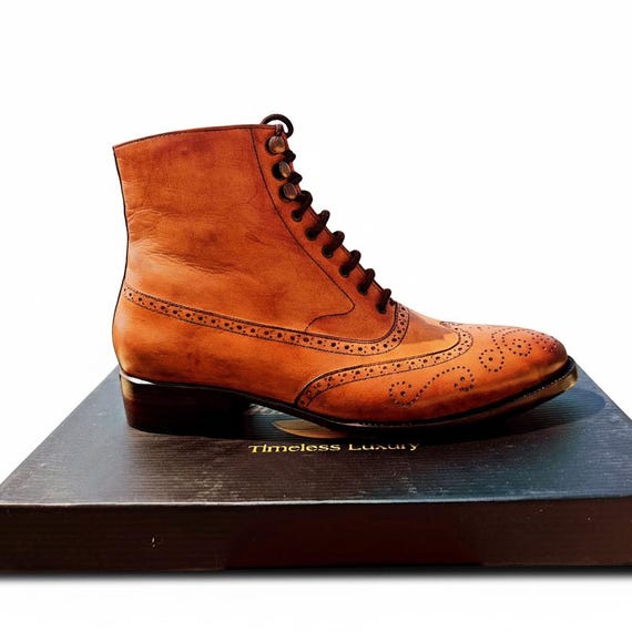 Handmade  side wingtips Wingtips Men Brown White Oxfords Brogue Shoes | Wingtip Full  main image 4