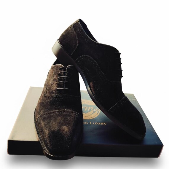 Handmade Black Suede Captoe Oxfords – Classic Men’s Leather Dress Shoes