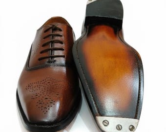 Handmade Full-Grain Leather Oxford Shoes: Men's Dress Shoes with Metal Taps
